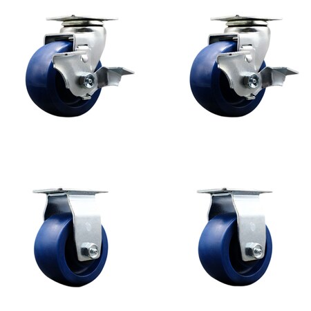 Service Caster 4 Inch Solid Polyurethane Caster Set with Ball Bearings 2 Brakes 2 Rigid SCC-20S420-SPUB-TLB-2-R-2